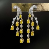 14k Gold 2.53 Ctw Natural Yellow Diamond & Diamond Earrings