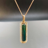 14k Gold 6.56 Ctw Natural Tourmaline & Diamond Pendant( Without Chain )