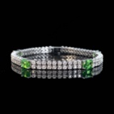 14k Gold 5.59 Ctw Natural Tsavorite & Diamond Bracelet