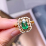 14k Gold 1.2 Ct Natural Emerald & Diamond Ring