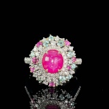 14k Gold 2.5 Ctw Natural Star Ruby & Diamond Ring
