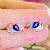 14k Gold 0.85 Ct Natural Sapphire & Diamond Earrings