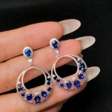 14k Gold 3.03 Ctw Natural Sapphire & Diamond Earrings