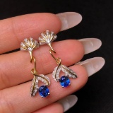 14k Gold 1.45 Ctw Natural Sapphire & Diamond Earrings