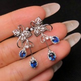 14k Gold 2.04 Ctw Natural Sapphire & Diamond Earrings