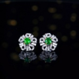 14k Gold 1.52 Ctw Vivid Green Natural Emerald & Diamond Earrings