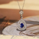 14k Gold 1.00 Ctw Natural Sapphire & Diamond Pendant( Without Chain )