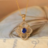14k Gold 0.58 Ctw Natural Sapphire & Diamond Pendant( Without Chain )