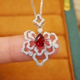 14k Gold 1.54 Ctw Natural Ruby & Diamond Pendant( Without Chain )