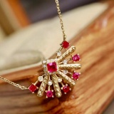 14k Gold 0.51 Ctw Natural Ruby & Diamond Necklace