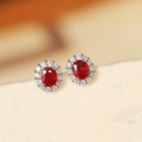 14k Gold 1.78 Ctw Natural Ruby & Diamond Earrings
