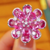 14k Gold 10.59 Ctw Natural Padparadscha Sapphire & Diamond Ring