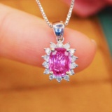 14k Gold 1.38 Ctw Natural Padparadscha Sapphire & Diamond Pendant( Without Chain )