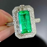 14k Gold 3.13 Ctw Vivid Green Natural Emerald & Diamond Ring/pendant( Without Chain )