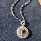 14k Gold 0.38 Ctw Natural Sapphire & Diamond Pendant( Without Chain )