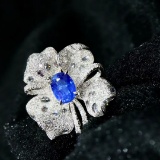 14k Gold 2.96 Ctw Natural Sapphire & Diamond Ring