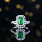 14k Gold 1.26 Ctw Vivid Green Natural Emerald & Diamond Ring