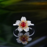 14k Gold 0.95 Ctw Natural Ruby & Diamond & Flowers Ring