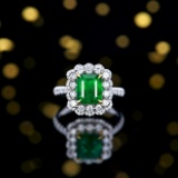 14k Gold 3.70 Ctw Vivid Green Natural Emerald & Diamond Ring/pendant( Without Chain )