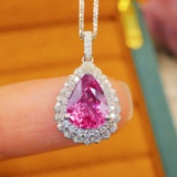 14k Gold 2.59 Ctw Natural Padparadscha Sapphire & Diamond Pendant( Without Chain )