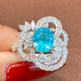 14k Gold 2.12 Ctw Natural Paraiba Tourmaline & Diamond Ring