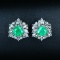 14k Gold 2.12 Ct Vivid Green Natural Emerald & Sapphire Earrings