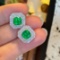 14k Gold 2.2 Ct Vivid Green Natural Emerald & Diamond Earrings