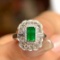 14k Gold 1.03 Ct Vivid Green Natural Emerald & Diamond Ring