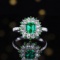 14k Gold 1.42 Ctw Vivid Green Natural Emerald & Diamond Ring