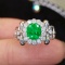 14k Gold 1.02 Ctw Vivid Green Natural Emerald & Diamond Ring