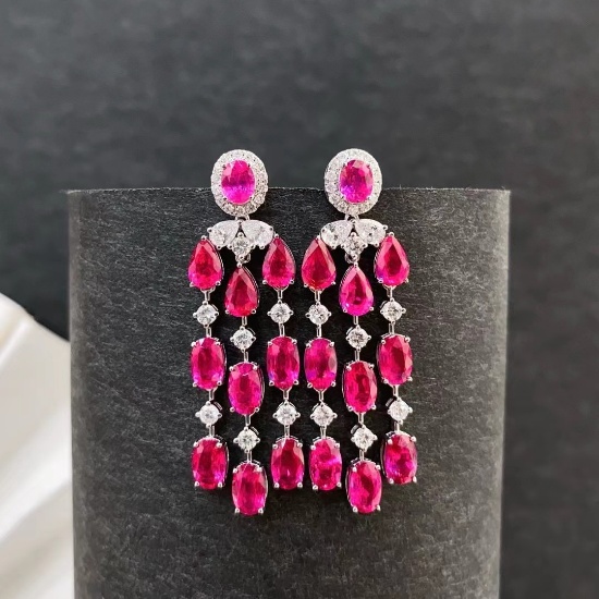 14k Gold 5.27 Ctw Natural Ruby & Diamond Earrings