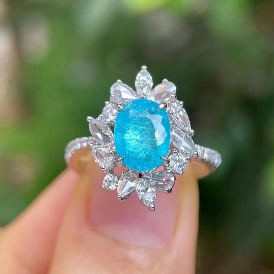 14k Gold 2.40 Ctw Natural Paraiba Tourmaline & Diamond Ring