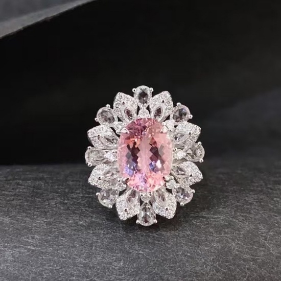 14k Gold 4.82 Ctw Natural Morganite & Sapphire Ring