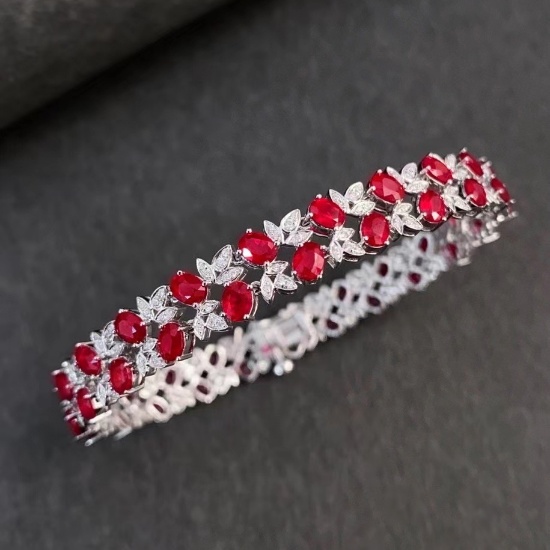 14k Gold 9.82 Ctw Natural Ruby & Diamond Bracelet