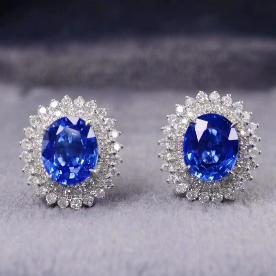 14k Gold 2.09 Ctw Natural Sapphire & Diamond Earrings