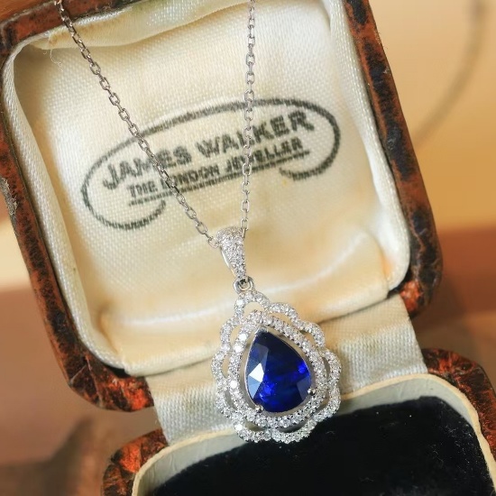 14k Gold 1.65 Ctw Natural Sapphire & Diamond Pendant( Without Chain )