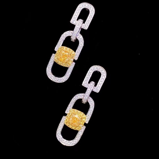 14k Gold 1.18 Ctw Natural Yellow Diamond & Diamond Earrings