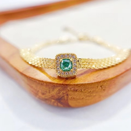 14k Gold 0.34 Ctw Natural Green Diamond & Diamond Bracelet