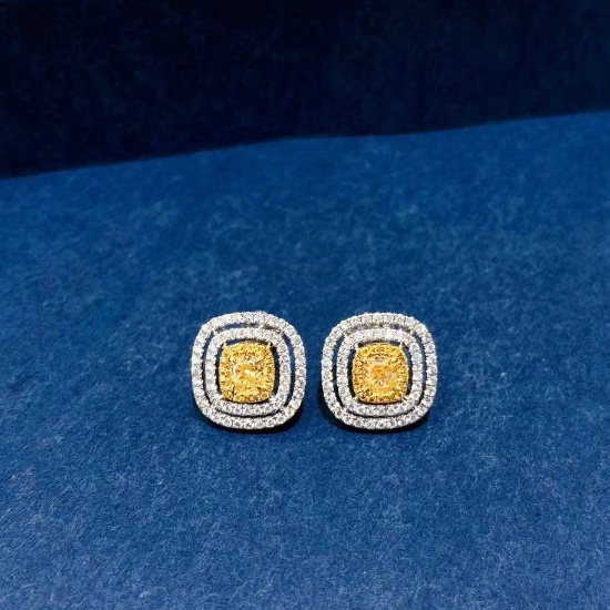 14k Gold 1.55 Ctw Natural Yellow Diamond & Diamond Earrings