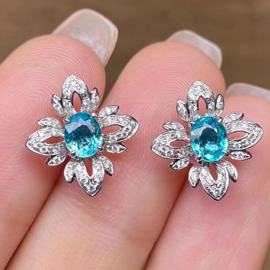 14k Gold 0.91 Ct Natural Paraiba Tourmaline & Diamond Earrings