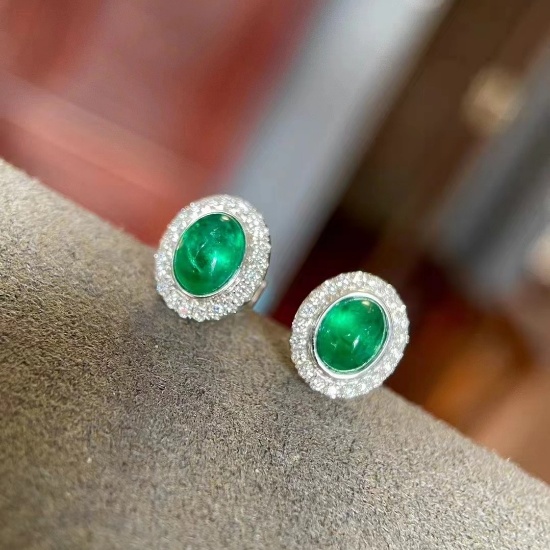 14k Gold 1.65 Ct Natural Emerald & Diamond Earrings