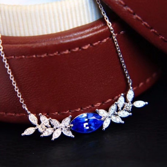 14k Gold 1.26 Ctw Natural Sapphire & Diamond Necklace