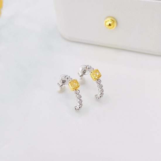 14k Gold 0.56 Ctw Natural Yellow Diamond & Diamond Earrings
