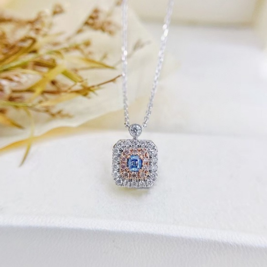 14k Gold 0.27 Ctw Natural Blue Diamond & Diamond Necklace
