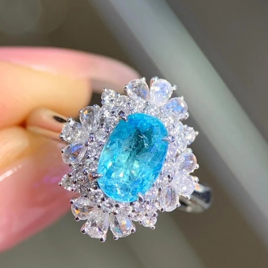 14k Gold 2.06 Ctw Natural Paraiba Tourmaline & Diamond Ring