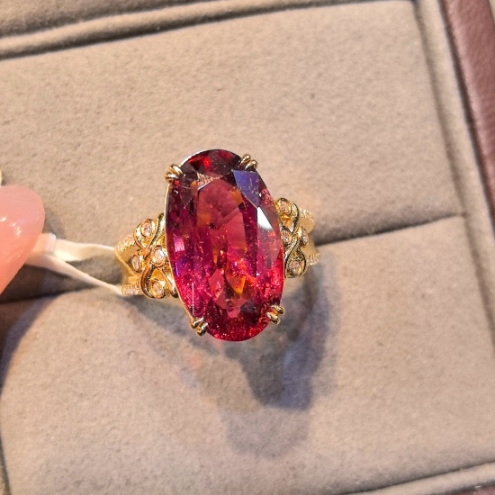 14k Gold 8.17 Ctw Natural Tourmaline & Diamond Ring