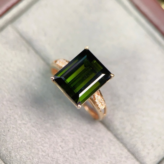 14k Gold 5.70 Ctw Natural Tourmaline & Diamond Ring