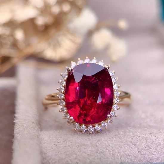 14k Gold 4.3 Ct Natural Tourmaline & Diamond Ring