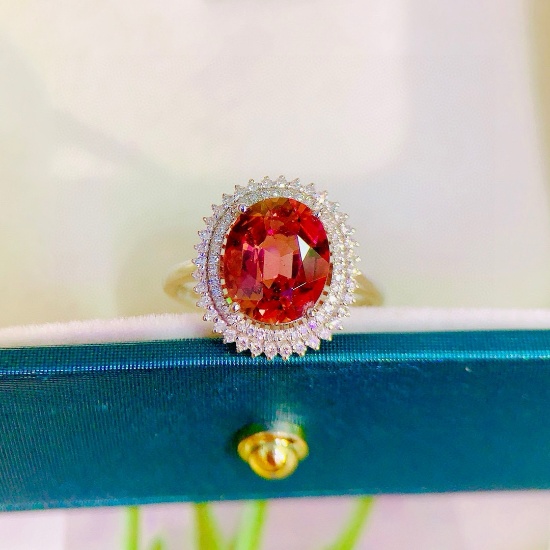 14k Gold 3.20 Ctw Natural Tourmaline & Diamond Ring