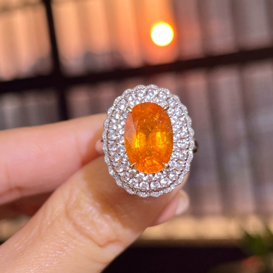 14k Gold 5.83 Ctw Natural Spessartine & Diamond Ring/pendant( Without Chain )